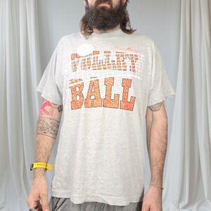 VTG Single Stitch‎ Volleyball T-Shirt Solon Sport Men XL Gray Graphic USA Stains